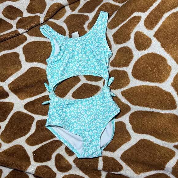 OshKosh B'gosh Toddler Girls Teal Floral Cutout One Piece Swimsuit Size 4T - Picture 3 of 4